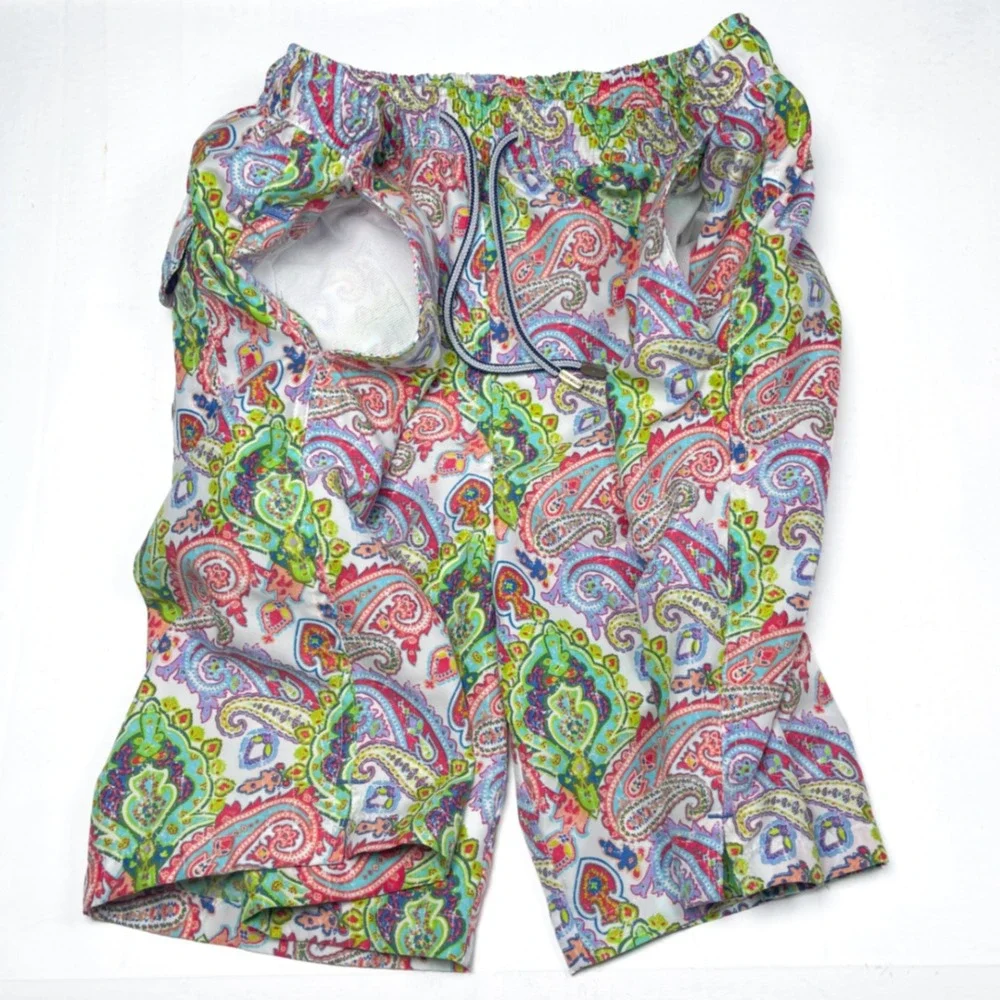 Peter‎ Millar Paisley Print Lined Swim Trunks Drawstrings Multicolor Men's L